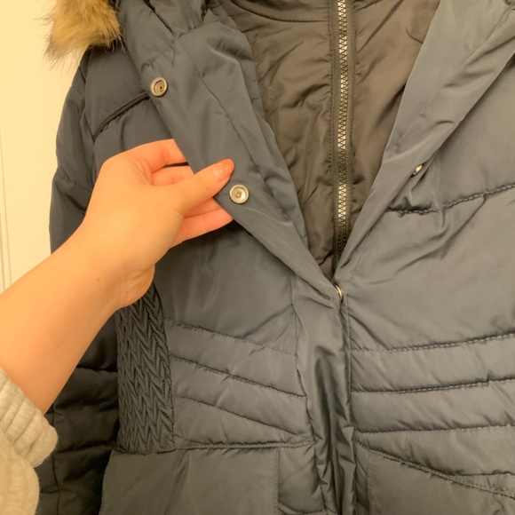 [SUPERDRY] black waterproof down jacket faux fur women size 8 (M) feather parka - Picture 8 of 11